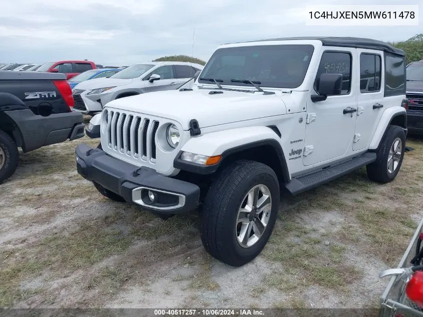 2021 Jeep Wrangler Unlimited Sahara VIN: 1C4HJXEN5MW611478 Lot: 40517257