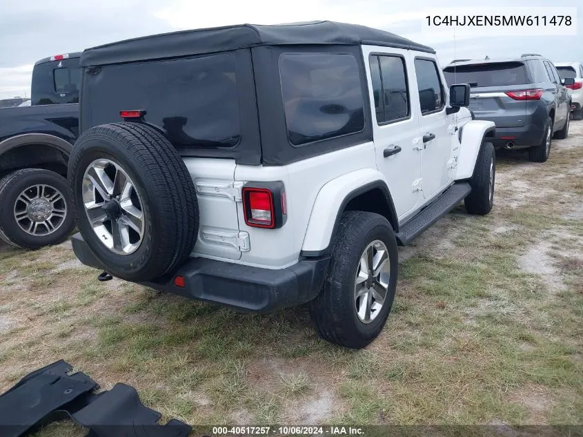 2021 Jeep Wrangler Unlimited Sahara VIN: 1C4HJXEN5MW611478 Lot: 40517257