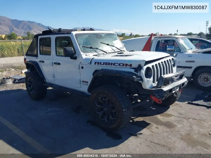 2021 Jeep Wrangler Unlimited Rubicon 4X4 VIN: 1C4JJXFM1MW830087 Lot: 40534318