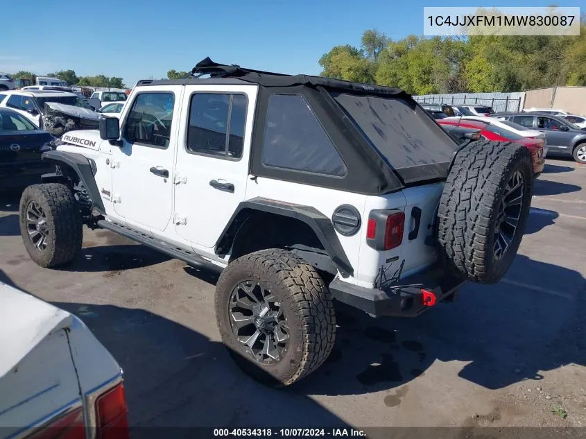 2021 Jeep Wrangler Unlimited Rubicon 4X4 VIN: 1C4JJXFM1MW830087 Lot: 40534318