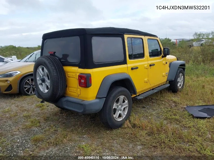 2021 Jeep Wrangler Unlimited Sport VIN: 1C4HJXDN3MW532201 Lot: 40540110