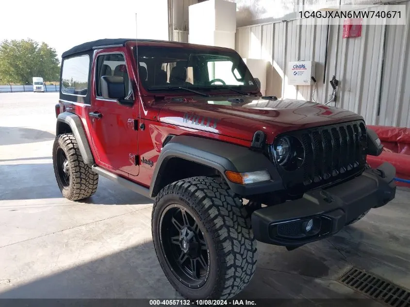 2021 Jeep Wrangler Willys 4X4 VIN: 1C4GJXAN6MW740671 Lot: 40557132