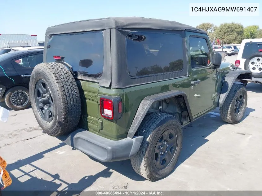 2021 Jeep Wrangler Sport 4X4 VIN: 1C4HJXAG9MW691407 Lot: 40585494