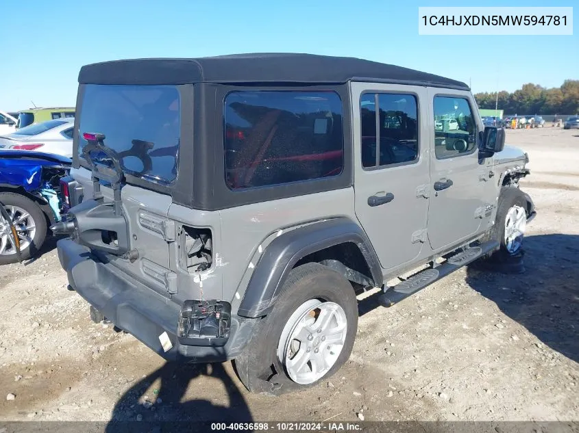 2021 Jeep Wrangler Unlimited Sport S 4X4 VIN: 1C4HJXDN5MW594781 Lot: 40636598