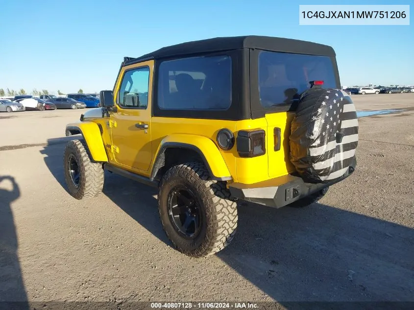 2021 Jeep Wrangler Sport S 4X4 VIN: 1C4GJXAN1MW751206 Lot: 40807128