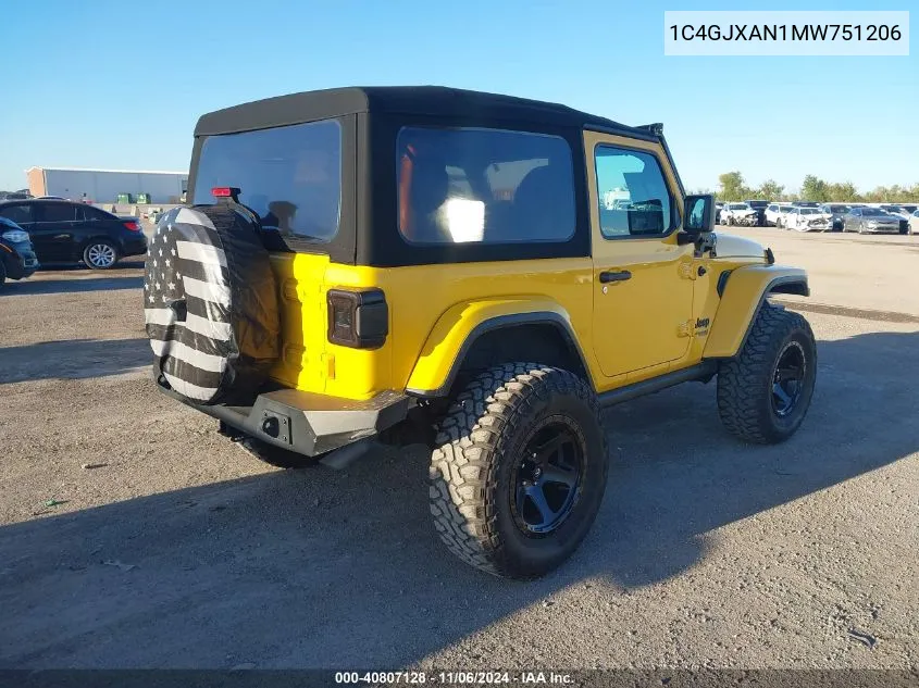 2021 Jeep Wrangler Sport S 4X4 VIN: 1C4GJXAN1MW751206 Lot: 40807128