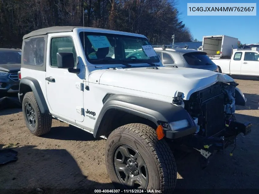 2021 Jeep Wrangler Sport 4X4 VIN: 1C4GJXAN4MW762667 Lot: 40846307