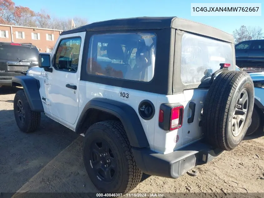 2021 Jeep Wrangler Sport 4X4 VIN: 1C4GJXAN4MW762667 Lot: 40846307