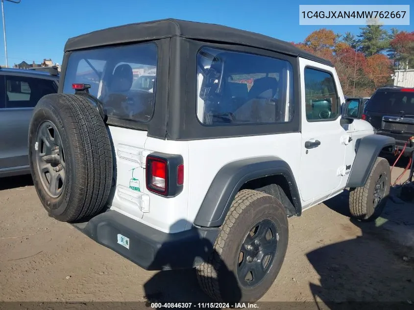 2021 Jeep Wrangler Sport 4X4 VIN: 1C4GJXAN4MW762667 Lot: 40846307