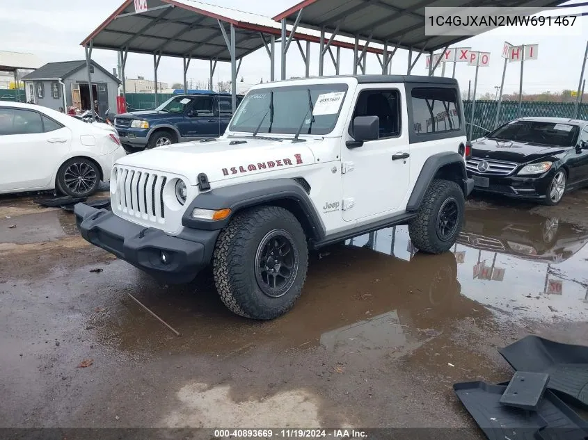 2021 Jeep Wrangler Islander 4X4 VIN: 1C4GJXAN2MW691467 Lot: 40893669