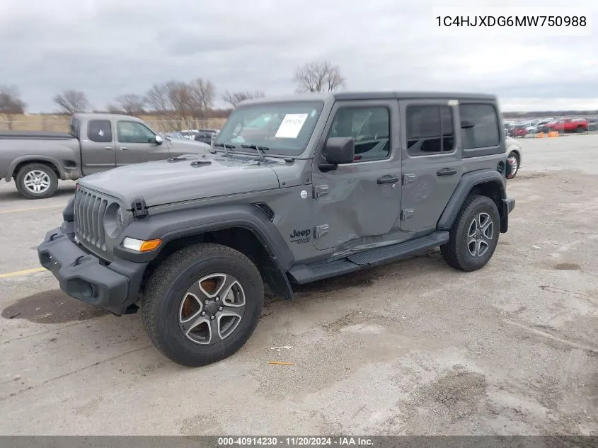 2021 Jeep Wrangler Unlimited Sport S 4X4 VIN: 1C4HJXDG6MW750988 Lot: 40914230