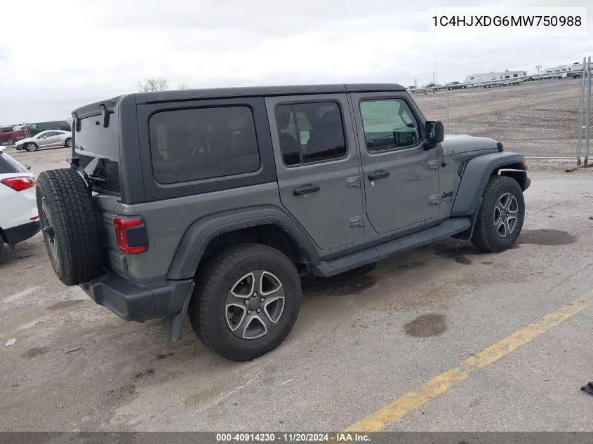 2021 Jeep Wrangler Unlimited Sport S 4X4 VIN: 1C4HJXDG6MW750988 Lot: 40914230