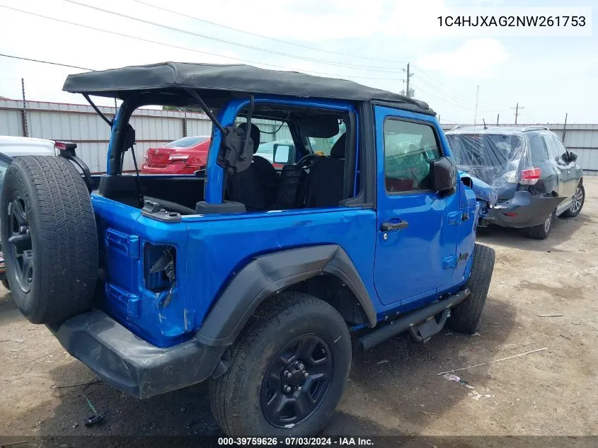 1C4HJXAG2NW261753 2022 Jeep Wrangler Sport 4X4