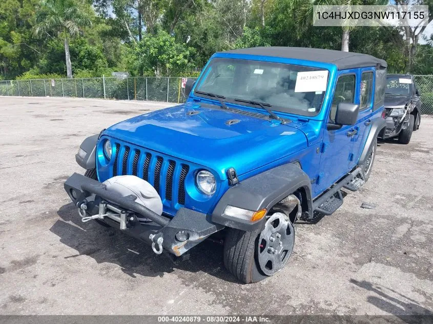 1C4HJXDG3NW117155 2022 Jeep Wrangler Unlimited Sport 4X4