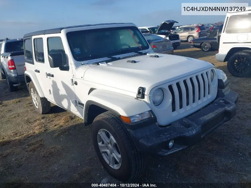 2022 Jeep Wrangler Unlimited Sport S 4X4 VIN: 1C4HJXDN4NW137249 Lot: 40487404