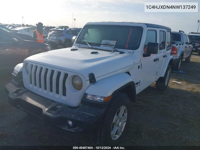 2022 Jeep Wrangler Unlimited Sport S 4X4 VIN: 1C4HJXDN4NW137249 Lot: 40487404