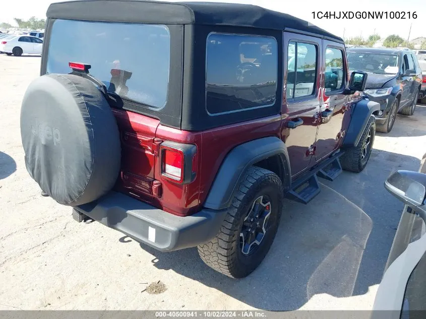 2022 Jeep Wrangler Unlimited Sport 4X4 VIN: 1C4HJXDG0NW100216 Lot: 40500941