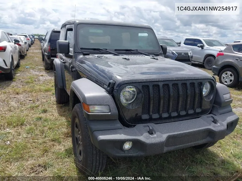 2022 Jeep Wrangler Sport VIN: 1C4GJXAN1NW254917 Lot: 40505246