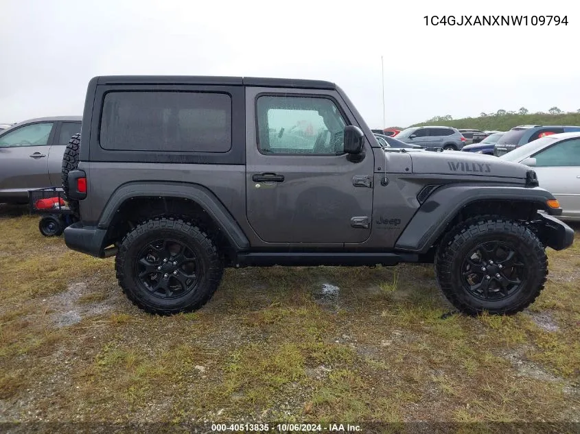 2022 Jeep Wrangler Willys Sport 4X4 VIN: 1C4GJXANXNW109794 Lot: 40513835