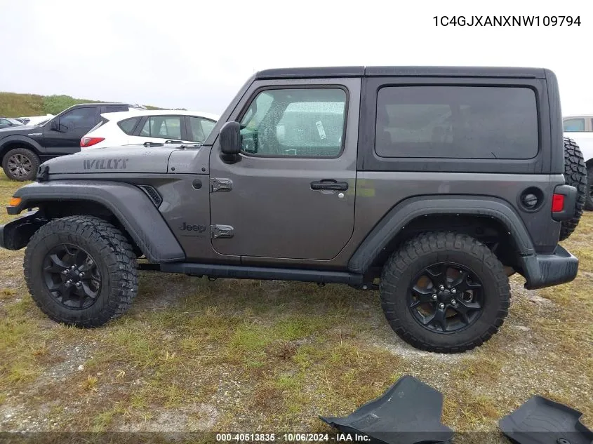 2022 Jeep Wrangler Willys Sport 4X4 VIN: 1C4GJXANXNW109794 Lot: 40513835