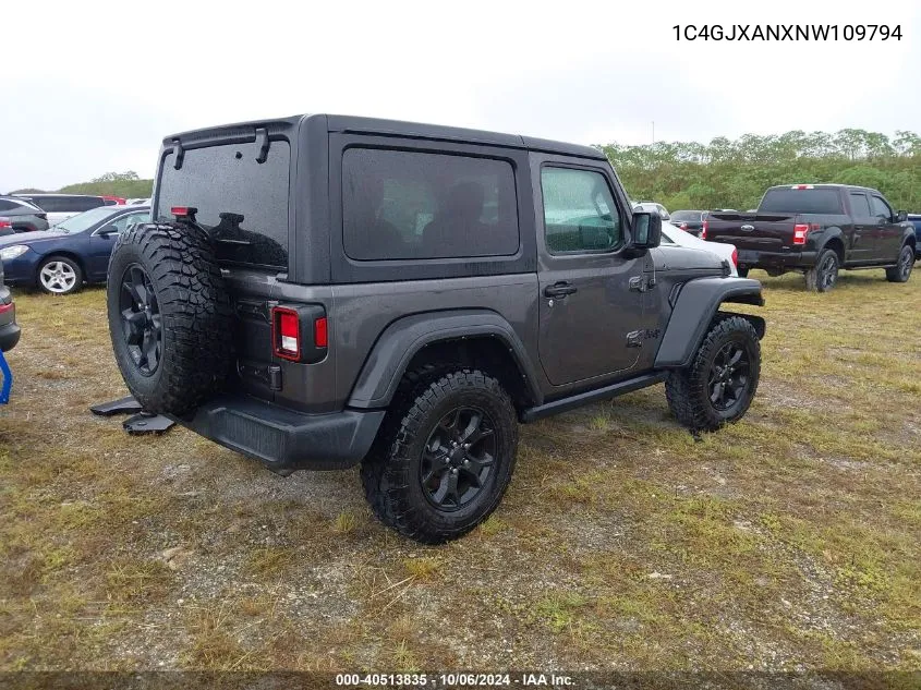 2022 Jeep Wrangler Willys Sport 4X4 VIN: 1C4GJXANXNW109794 Lot: 40513835