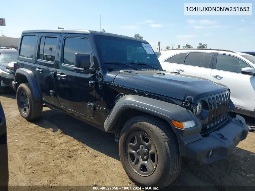 2022 Jeep Wrangler Unlimited Sport 4X4 VIN: 1C4HJXDN0NW251653 Lot: 40527356