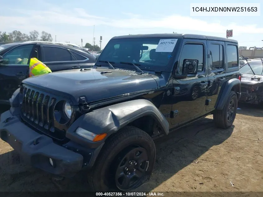 2022 Jeep Wrangler Unlimited Sport 4X4 VIN: 1C4HJXDN0NW251653 Lot: 40527356