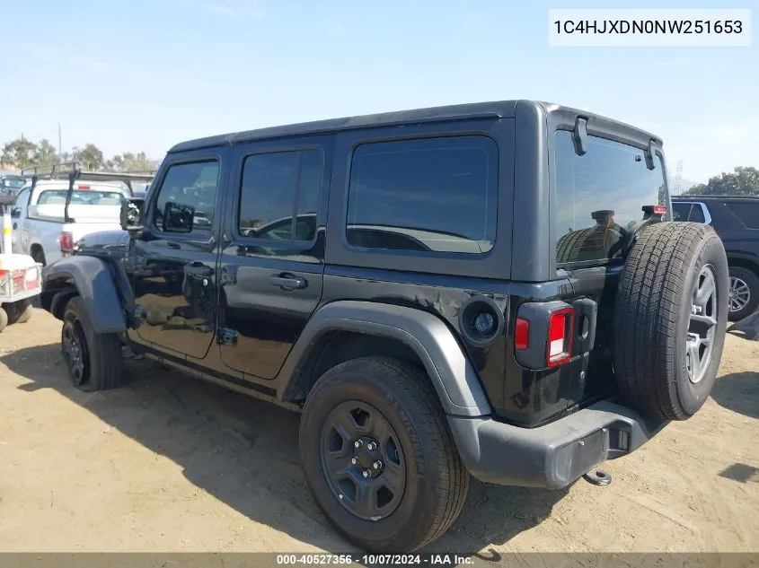 2022 Jeep Wrangler Unlimited Sport 4X4 VIN: 1C4HJXDN0NW251653 Lot: 40527356