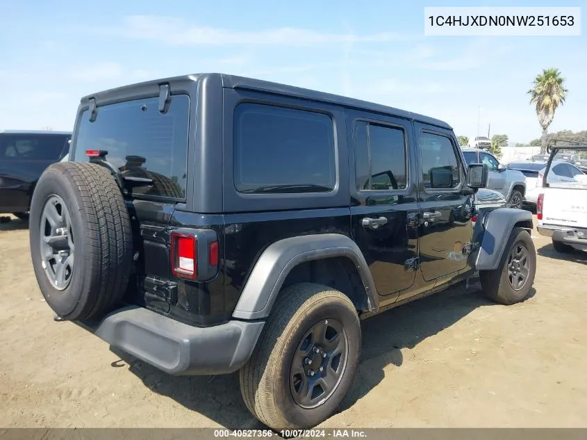 2022 Jeep Wrangler Unlimited Sport 4X4 VIN: 1C4HJXDN0NW251653 Lot: 40527356