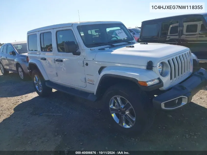 2022 Jeep Wrangler Unlimited Sahara 4X4 VIN: 1C4HJXEG7NW118355 Lot: 40586676