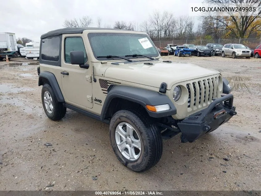 2022 Jeep Wrangler Sport S 4X4 VIN: 1C4GJXAN0NW249935 Lot: 40769054