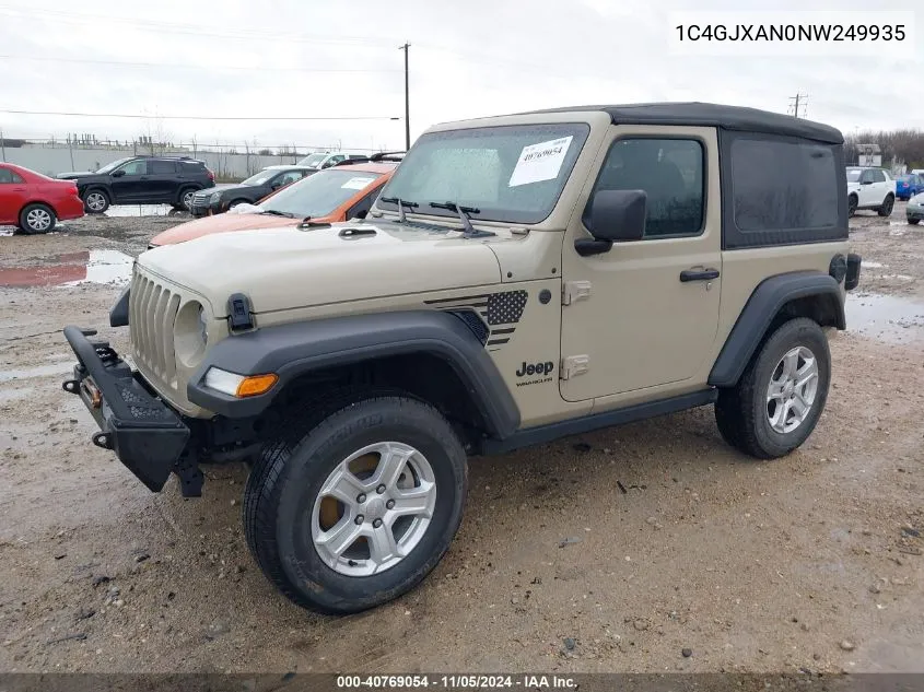 2022 Jeep Wrangler Sport S 4X4 VIN: 1C4GJXAN0NW249935 Lot: 40769054