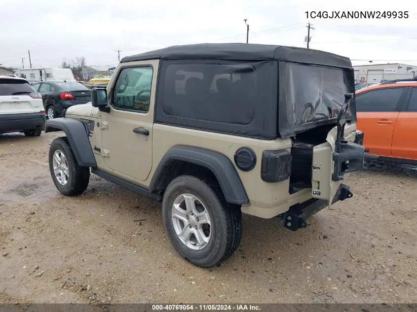 2022 Jeep Wrangler Sport S 4X4 VIN: 1C4GJXAN0NW249935 Lot: 40769054