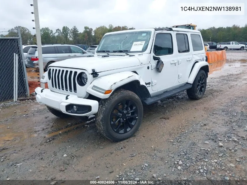 2022 Jeep Wrangler Unlimited High Altitude 4X4 VIN: 1C4HJXEN2NW138981 Lot: 40824506