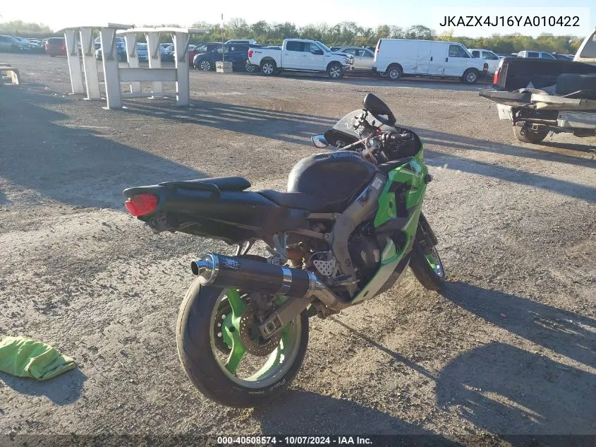 2000 Kawasaki Zx600 J1 VIN: JKAZX4J16YA010422 Lot: 40508574