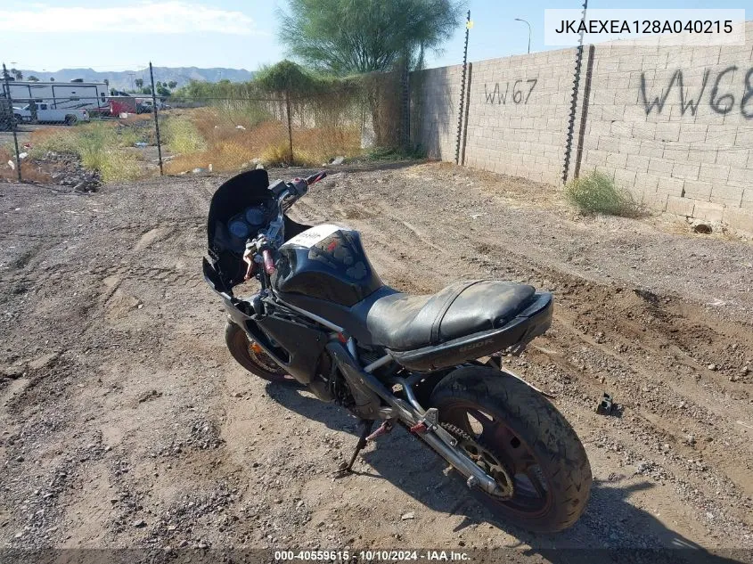 2008 Kawasaki Ex650 A VIN: JKAEXEA128A040215 Lot: 40559615