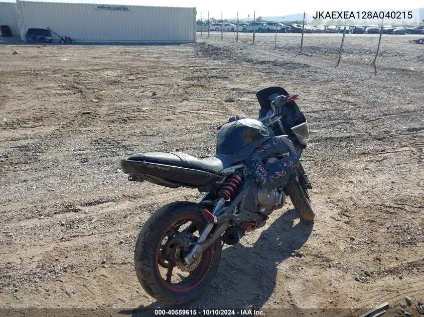 2008 Kawasaki Ex650 A VIN: JKAEXEA128A040215 Lot: 40559615