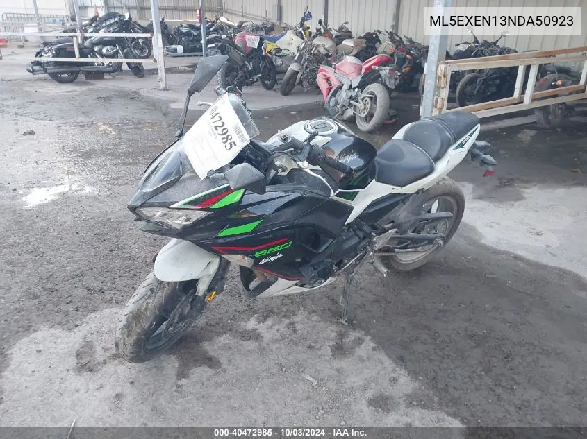 2022 Kawasaki Ex650 N VIN: ML5EXEN13NDA50923 Lot: 40472985