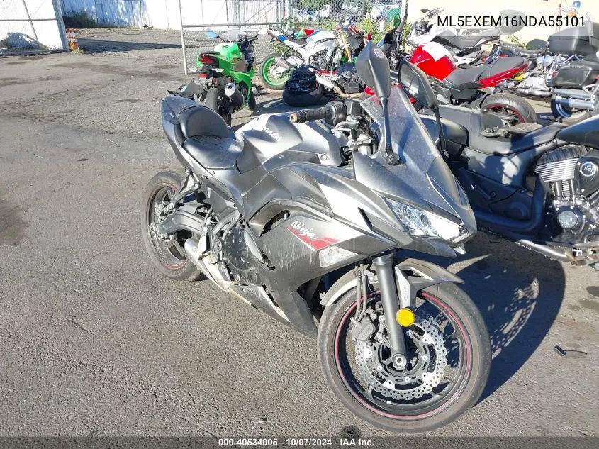 2022 Kawasaki Ex650 M VIN: ML5EXEM16NDA55101 Lot: 40534005