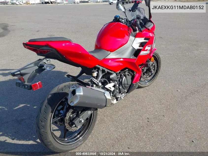 2021 Kawasaki Ex400 VIN: JKAEXKG11MDAB0152 Lot: 40633505