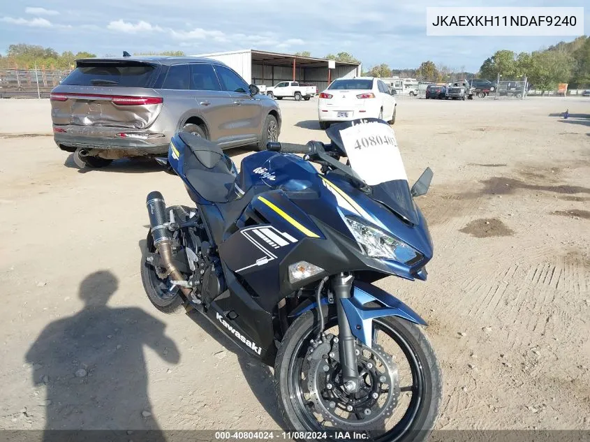 2022 Kawasaki Ex400 VIN: JKAEXKH11NDAF9240 Lot: 40804024