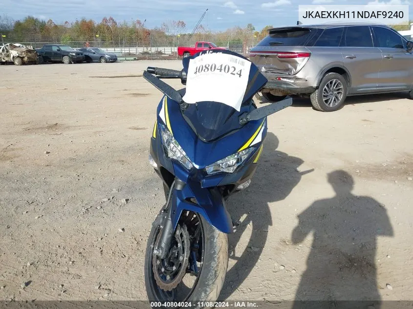 2022 Kawasaki Ex400 VIN: JKAEXKH11NDAF9240 Lot: 40804024