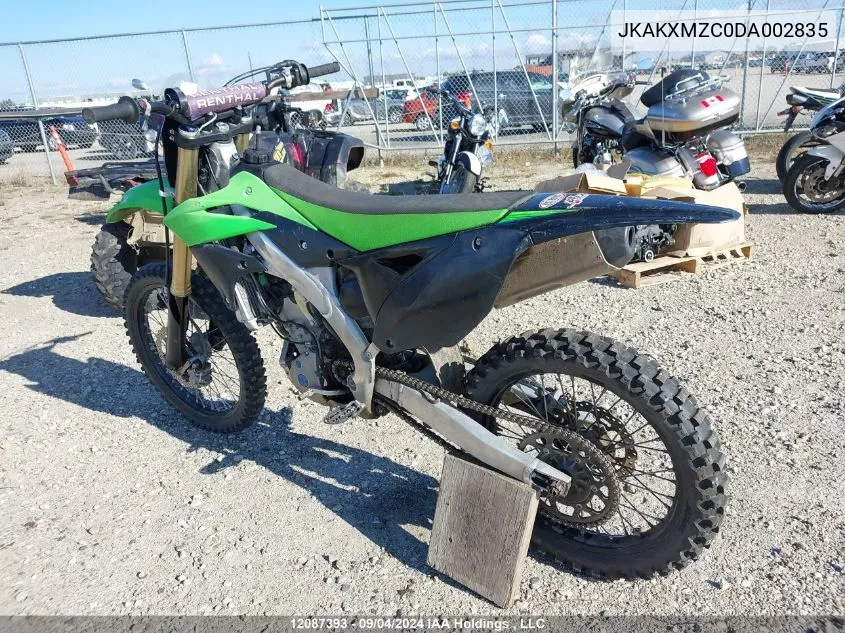 2013 Kawasaki Kx250 Z VIN: JKAKXMZC0DA002835 Lot: 12087393