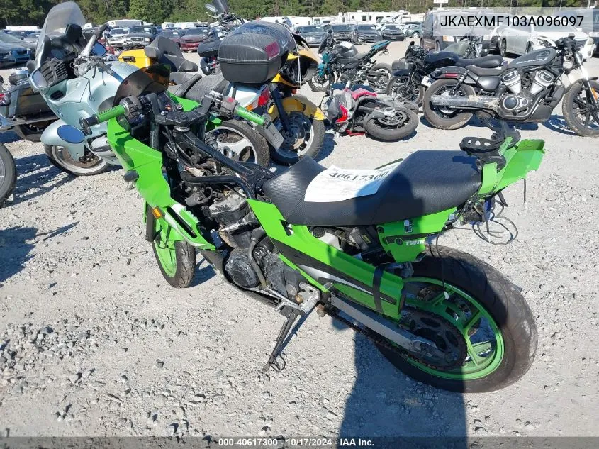 2003 Kawasaki Ex250 F VIN: JKAEXMF103A096097 Lot: 40617300