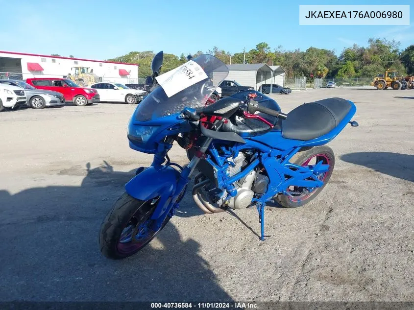 2006 Kawasaki Ex650 A6F VIN: JKAEXEA176A006980 Lot: 40736584