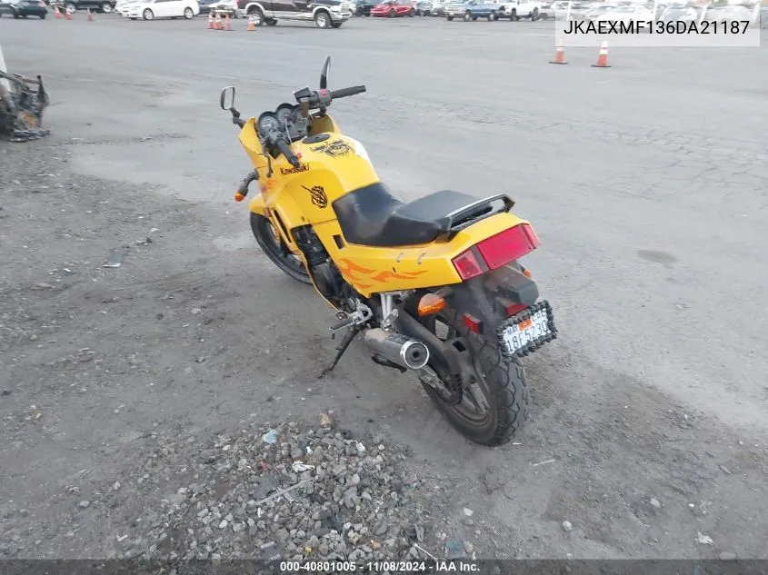 2006 Kawasaki Ex250 F VIN: JKAEXMF136DA21187 Lot: 40801005