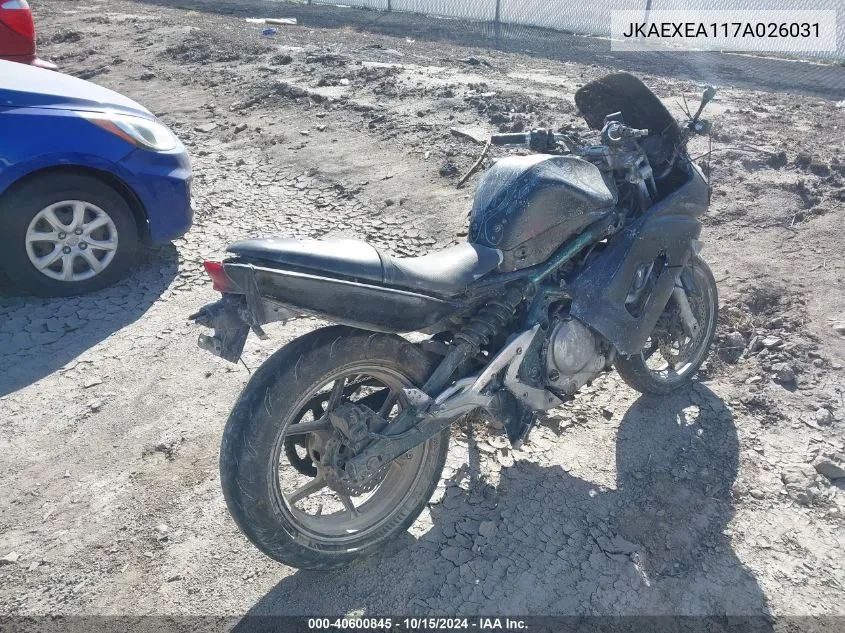 2007 Kawasaki Ex650 A VIN: JKAEXEA117A026031 Lot: 40600845