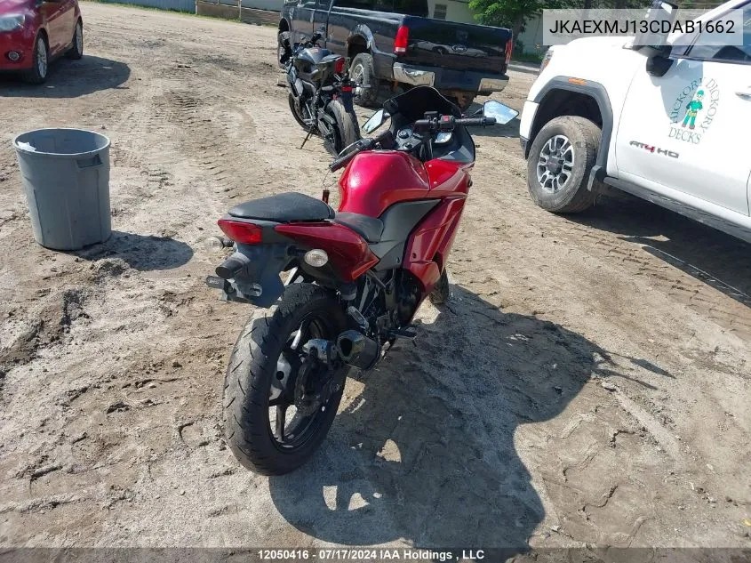 2012 Kawasaki Ex250 J VIN: JKAEXMJ13CDAB1662 Lot: 12050416