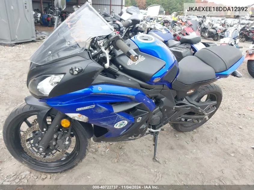 2013 Kawasaki Ex650 E VIN: JKAEXEE18DDA12392 Lot: 40722737