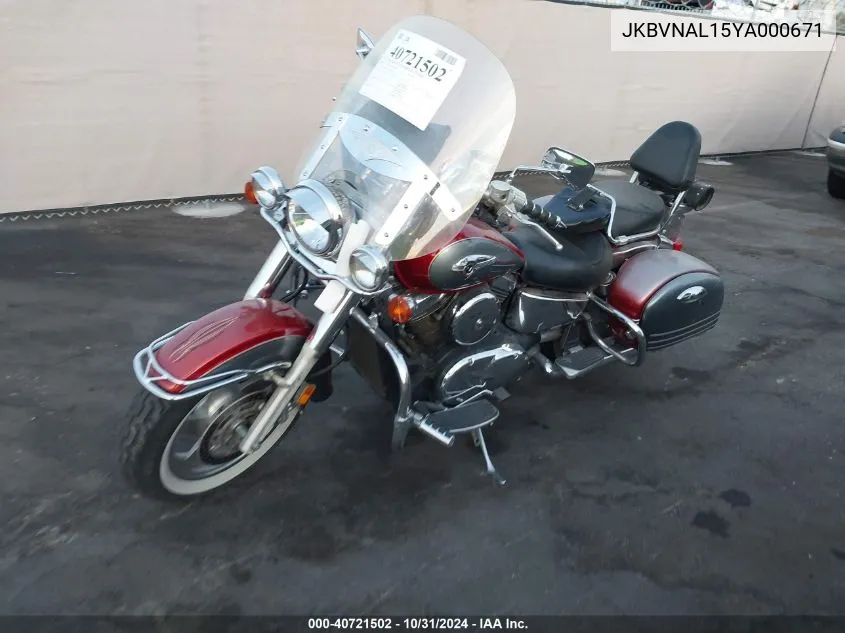 2000 Kawasaki Vn1500 L VIN: JKBVNAL15YA000671 Lot: 40721502